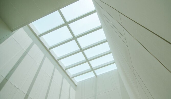 Large skylights in ceiling creating space in house design